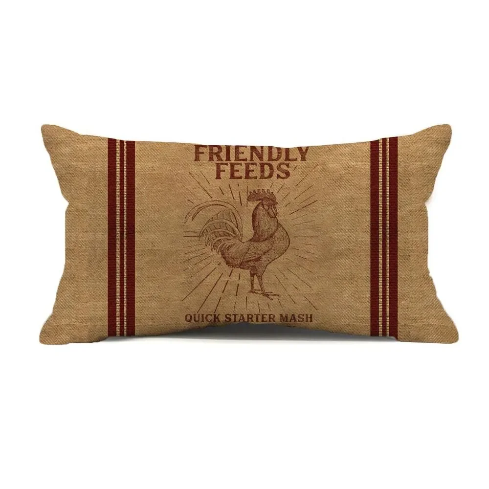Chicken Friendly Feeds Burlap Throw Pillow Cover Lumbar, 12x20 Inches